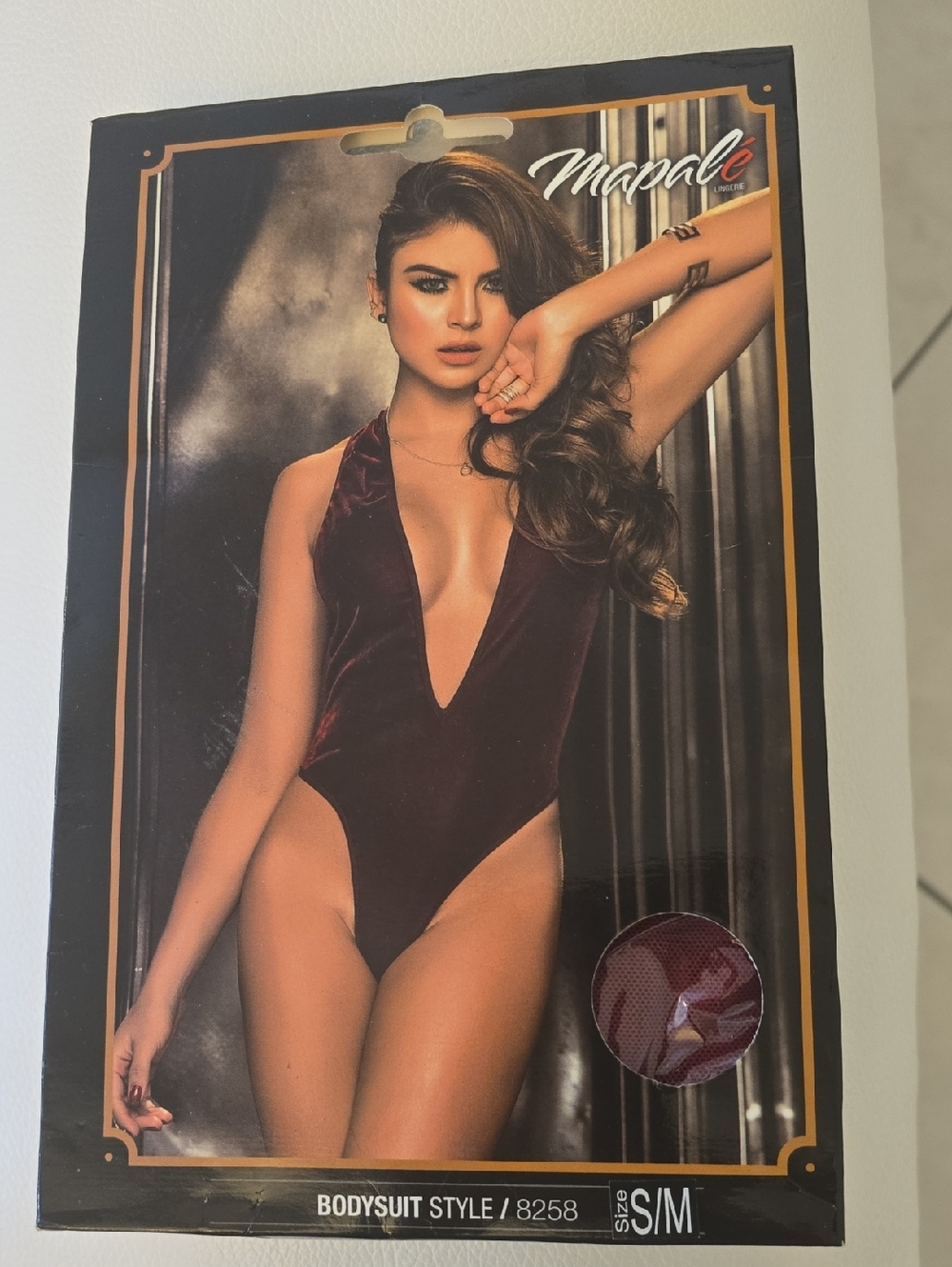 Mapale Velvet Deep V Bodysuit in Burgundy - S/M, New In Box Final Sale